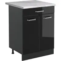 Vicco Keukenonderkast R-Line, Zwart hoogglans/Antraciet, 60 cm met lade marmer werkblad