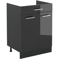 Vicco Keukenonderkast R-Line Antraciet Hoogglans/Antraciet 60 cm met lade zonder werkblad, Model 61073