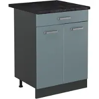 Vicco Keukenonderkast R-Line, Blauw-grijs/Antraciet, 60 cm met lade antraciet werkblad