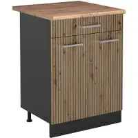 Vicco Keukenonderkast R-Line, Artisanaal eiken/Antraciet, 60 cm met lade goudkleurig eiken werkblad