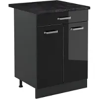 Vicco Keukenonderkast R-Line, Zwart hoogglans/Antraciet, 60 cm met lade antraciet werkblad