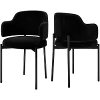 Puluomis eetkamerstoelen met gebogen rugleuning en armleuningen, gestoffeerde keukenstoelen met beklede zitting, boucle stof, set van 2, zwart