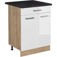 Vicco Keukenonderkast R-Line, Wit Hoogglans/Goudkleurig Eiken, 60 cm met lade antraciet werkblad