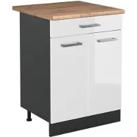 Vicco Keukenonderkast R-Line, Wit Hoogglans/Antraciet, 60 cm met lade goudkleurig eiken werkblad