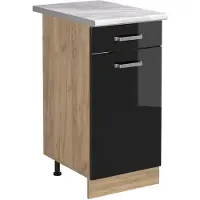 Vicco Keukenonderkast R-Line Zwart hoogglans/Goudkleurig Eiken 40 cm marmer werkblad, Model 61171