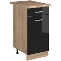Vicco Keukenonderkast R-Line, Zwart hoogglans/Goudkleurig Eiken, 40 cm goudkleurig eiken werkblad