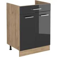 Vicco Keukenonderkast R-Line, Antraciet Hoogglans/Goudkleurig Eiken, 60 cm met lade zonder werkblad