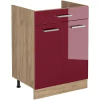 Vicco Keukenonderkast R-Line, Rode hoogglans/Goudkleurig Eiken, 60 cm met lade zonder werkblad
