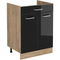 Vicco Keukenonderkast R-Line, Zwart hoogglans/Goudkleurig Eiken, 60 cm met lade zonder werkblad