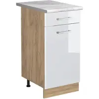 Vicco Keukenonderkast R-Line, Wit Hoogglans/Goudkleurig Eiken, 40 cm marmer werkblad