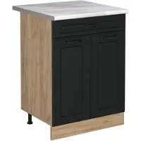 Vicco Keukenonderkast R-Line, Antraciet landelijk/Goudkleurig Eiken, 60 cm met lade marmer werkblad