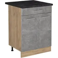Vicco Keukenonderkast R-Line, Beton/Goudkleurig Eiken, 60 cm met lade antraciet werkblad