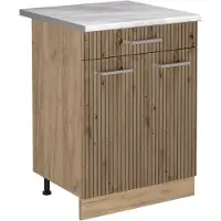 Vicco Keukenonderkast R-Line, Artisanaal eiken/Goudkleurig Eiken, 60 cm met lade marmer werkblad