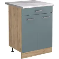 Vicco Keukenonderkast R-Line, Blauw-grijs/Goudkleurig Eiken, 60 cm met lade marmer werkblad