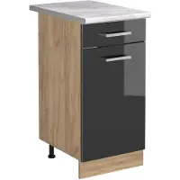 Vicco Keukenonderkast R-Line, Antraciet Hoogglans/Goudkleurig Eiken, 40 cm marmer werkblad