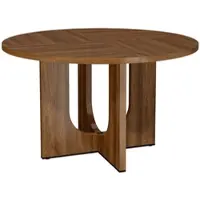 OKWISH Eettafel - Ronde Tafel 120 x 120 x 75 cm - Voor 4-6 Personen - Scandinavische Stijl - MDF Walnootkleur