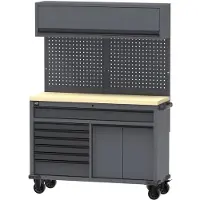 OEM Verrijdbare werkbank, 136 cm breed, met 7 lades en een bovenkast (grijs)