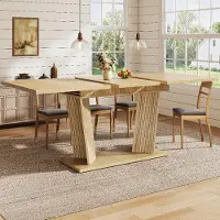 Flieks Uitschuifbare eettafel met stabiele voet, verstelbare antislipvoeten, flexibele eettafel, keukentafel 120-160 cm, natuurlijke bruine kleur
