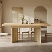 Flieks Uittrekbare eettafel met verticale ribbels, V-vormige poten, rechthoekige eettafel 120–160 cm, keukentafel, licht eikenhout
