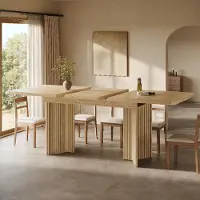 OKWISH Eettafel – Uitschuifbaar 120-160 Cm – Rechthoekig Met V-Vormige Poten – Voor Eetkamer En Gezinsmaaltijden – MDF Houtkleur