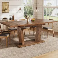 OKWISH Uitschuifbare Eettafel - Moderne Rechthoekige Tafel - Voor Woonkamer En Keuken - Donkerbruin MDF Metaal - 120-160x80x76 Cm