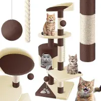 Famanu kattenhuis met speelbal en speelgoed - hoogte 112 cm, bruin/wit