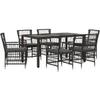 vidaXL Tuinset, 7-delig, zwart, polyrotan
