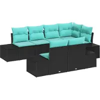 vidaXL Tuinbank Set 7 st Zwart en Turkoois poly rattan