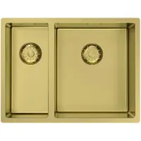 Pure.Sink Keukenwastafel 18+34 cm, PVD goud, grote kom, rechts, model PCM183440-60,