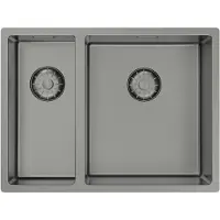 Pure.Sink Keukenwastafel 18+34 cm, PVD-coating, gunmetal kleur, grote kom, rechts,