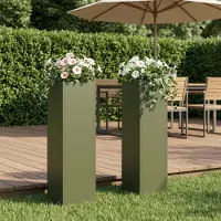 vidaXL Plantenbak 2 st Olijfgroen 20 x 20 x 75 cm Koudgewalst staal
