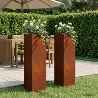 vidaXL Plantenbak 2 st Roestkleurig 20 x 20 x 75 cm weervast staal