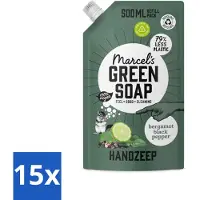 Marcel's Green Soap - Handzeep - Bergamot & Black Pepper - Natuurlijke verzorging - 500 ml - Bulkverpakking - 15 stuks