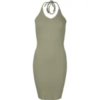 Urban Classics Midi-jurk - Ladies Rib Jersey Neckholder Dress - XS tot XL - voor Vrouwen - olijf | Maat S