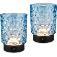 Briloner Sunora - Set van 2 Tafellampen oplaadbaar - snoerloze lamp - glazen lamp - dimbaar - blauw - Ø11 x 15 cm