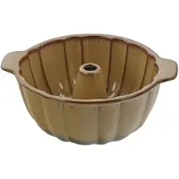 MPLCo - Keramische Tulband Bakvorm - Bakvorm - Keramiek - Cakevorm met Middenbuis - Oven, Magnetron & Vaatwasserbestendig - Ø28 x 8.5 cm - Bruin met Donkergroene Ombre