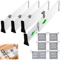 Famanu – Set van 4 verstelbare ladeverdelers, 37,5-54 cm, hoogte 10 cm, lade-organizer voor keuken, kledingkast, bureau en kantoor, wit