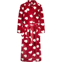 Gaubert Dames Badjas Extra Lang met Sjaalkraag en Ceintuur - Ochtendjas - Superzacht Coral Fleece - Dames - Rood met Hartjes Valentijn - Maat L/XL - 8216