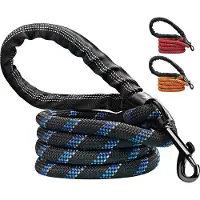 Famanu – Hondenriem met zachte voering en antislip, comfortabele touwgreep, 5 FT sterke hondenriem, zeer reflecterend, geschikt voor puppy's, middelgrote en grote honden, blauw