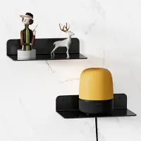 Famanu – Wandrek zonder boren, 2-delige set van moderne zwarte metalen planken met kabelgat, voor woonkamer, slaapkamer en badkamer
