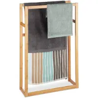 Famanu – Handdoekenrek van bamboe, staande handdoekhouder, afmetingen HxBxD: ca. 90 x 60 x 20 cm, 3-armig, voor in de badkamer, natuurkleur