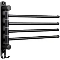 Famanu – Roestvrijstalen handdoekhouder, draaibare handdoekhouder voor badkamer, 4-armige handdoekstang, wandmontage, 32 cm, zwart