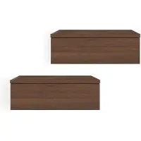 Famanu – Wandplank met lade set van 2 voor wandmontage, zwevend nachtkastje, wandrek met lade 42x30x15 cm, walnoot kleur