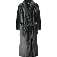 Gaubert Unisex Badjas Extra Lang met Sjaalkraag en Ceintuur - Ochtendjas - Superzacht Coral Fleece - Heren Dames - Reliëf Visgraat Zwart - Maat XXL/3XL - 8212-Black