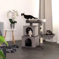Markenlos Famanu krabpaal voor katten - met pluchen bal en holte - 70 cm hoog - donkergrijs