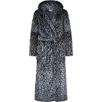 Gaubert Unisex Badjas Extra Lang met Capuchon en Ceintuur - Ochtendjas - Superzacht Coral Fleece - Heren Dames - Panterprint Zwart - Maat L/XL - 8211-Black