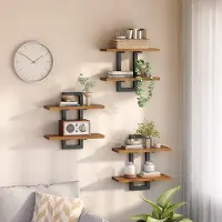 Famanu – Set van 3 zwevende planken, muurplanken, muur gemonteerde opbergplank 3-laags, muur display rekken, ophangende badkamerplanken, rustiek bruin en zwart