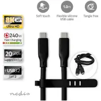 Ginza.se USB-Kabel | USB 3.2 Gen 2 | USB-C Male | USB-C Male | 240 W | 8K@30Hz | 20 Gbps | Vernikkeld | 1.00 m | Rond | Silicone | Zwart | Doos - CCGB64810BK10
