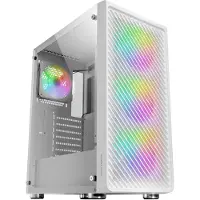 Mars Gaming MCFW, Midi-toren, PC-behuizing, wit, compatibel met ATX, micro ATX en Mini-ITX moederborden, gaming, verkrijgbaar in de kleuren beige, groen, rood en blauw