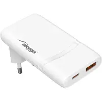 Akyga USB-oplader 65 W USB-C, USB-A USB PD 3.0 Wit Binnen GaN